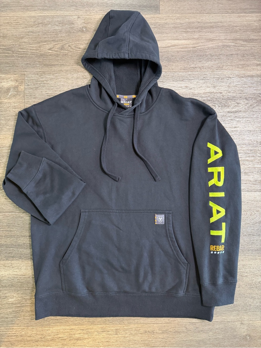 Ariat Black Hoodie with Neon Yellow Sleeve Logo
